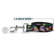 Dog Leash - Alice/Cheshire Cat/Flowers Poses2/FOLLOW ME TO WONDERLAND Black/Multi Color/White