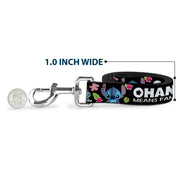 Dog Leash - OHANA MEANS FAMILY/Stitch & Scrump Poses/Tropical Flora Black/White/Multi Color