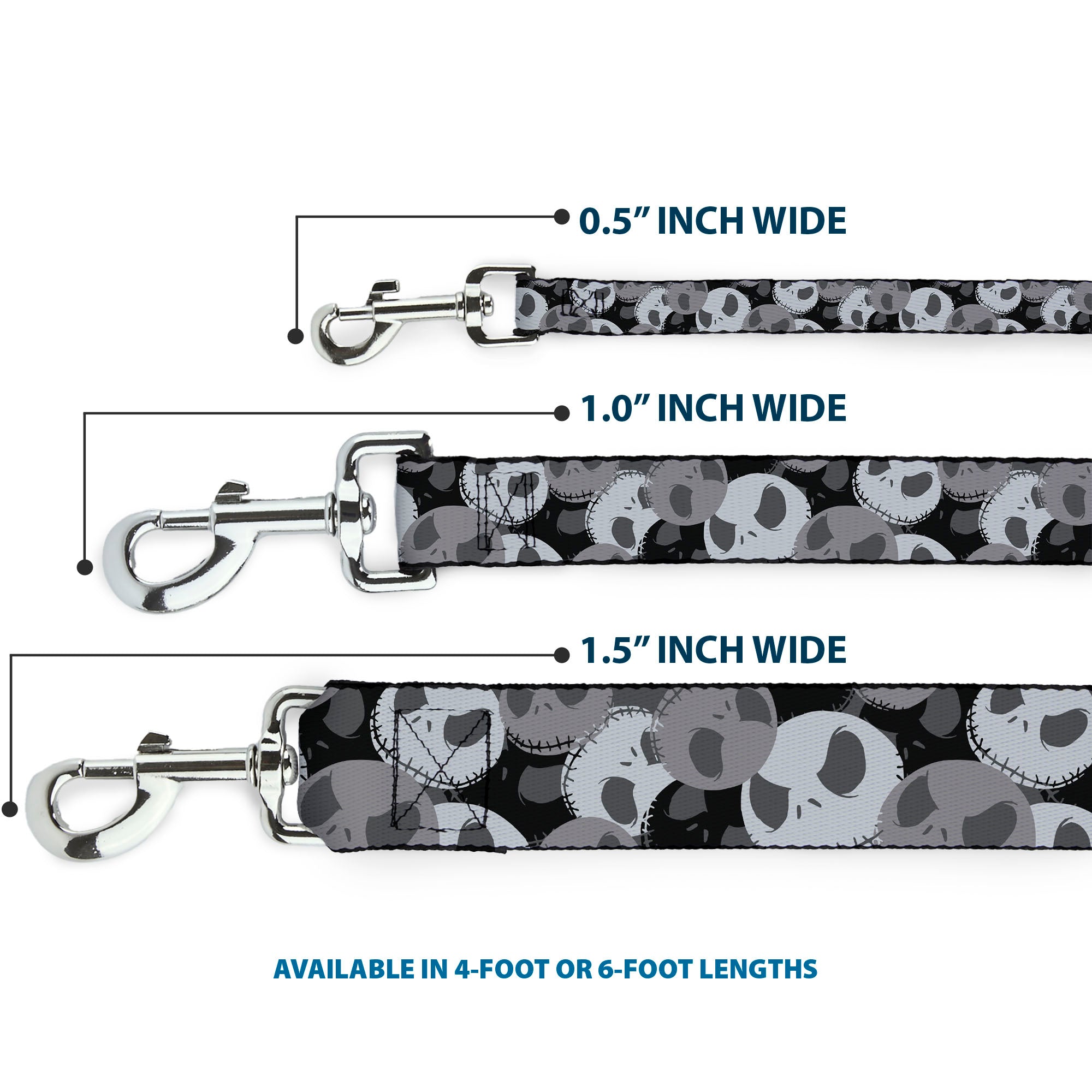 Dog Leash - Nightmare Before Christmas Jack Expression Stacked Black/Grays