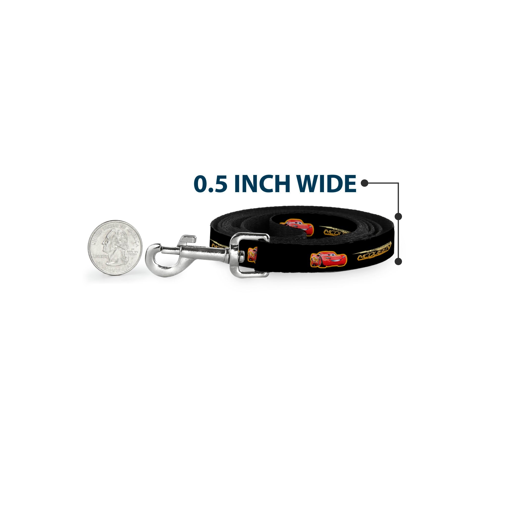 Dog Leash - Cars 3 LIGHTNING MCQUEEN Pose/Bolt Black/Yellows