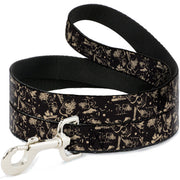 Dog Leash - Pirates Skulls Scattered/Splatter Black/Tan/Red