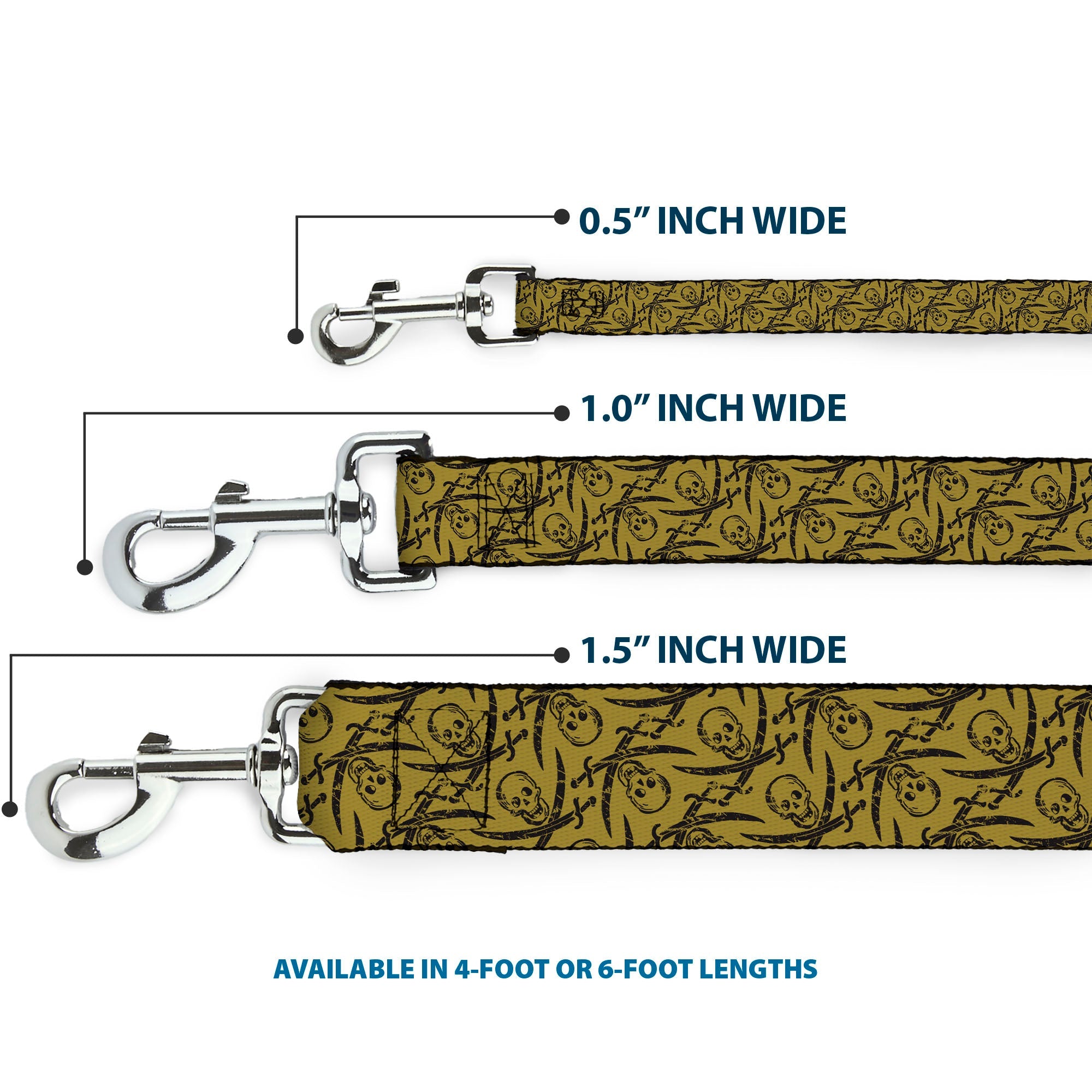 Dog Leash - Pirates Skull & Crossed Swords Scattered Weathered Tan/Black