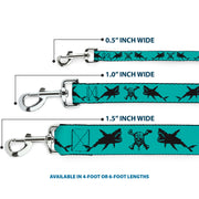 Dog Leash - Pirates Skull & Crossbones/Sharks Turquoise/Black
