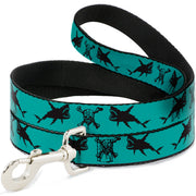 Dog Leash - Pirates Skull & Crossbones/Sharks Turquoise/Black