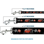 Dog Leash - Cars 3 Lightning McQueen Caricature/Race Flags Black/White/Red