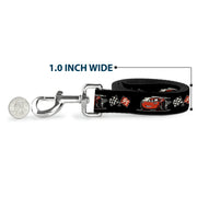 Dog Leash - Cars 3 Lightning McQueen Caricature/Race Flags Black/White/Red