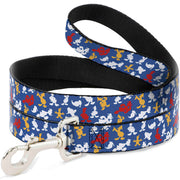 Dog Leash - Donald Duck Face/Poses Scattered Blue/White/Red/Yellow