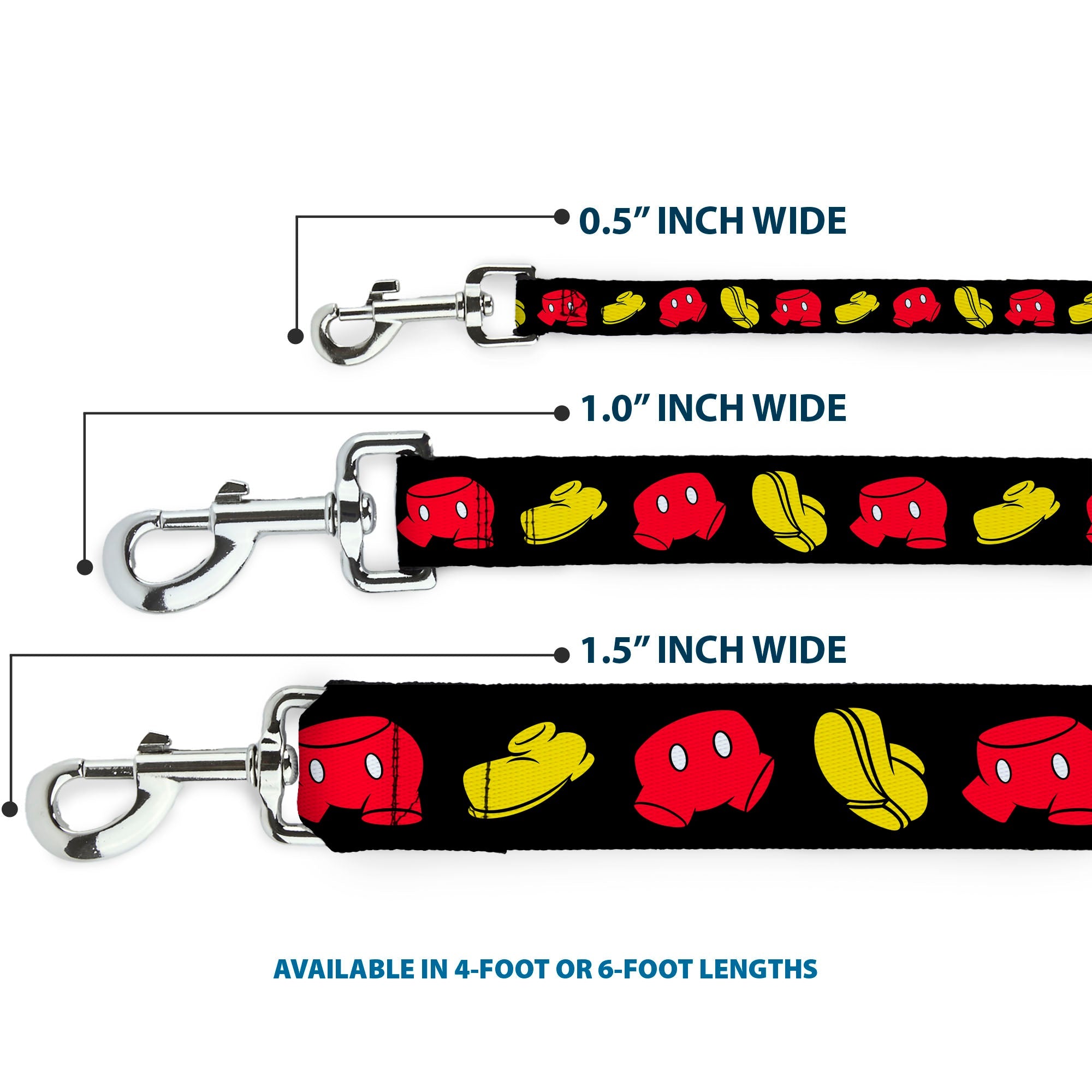 Dog Leash - Mickey Mouse Shorts and Shoes Black/Red/Yellow