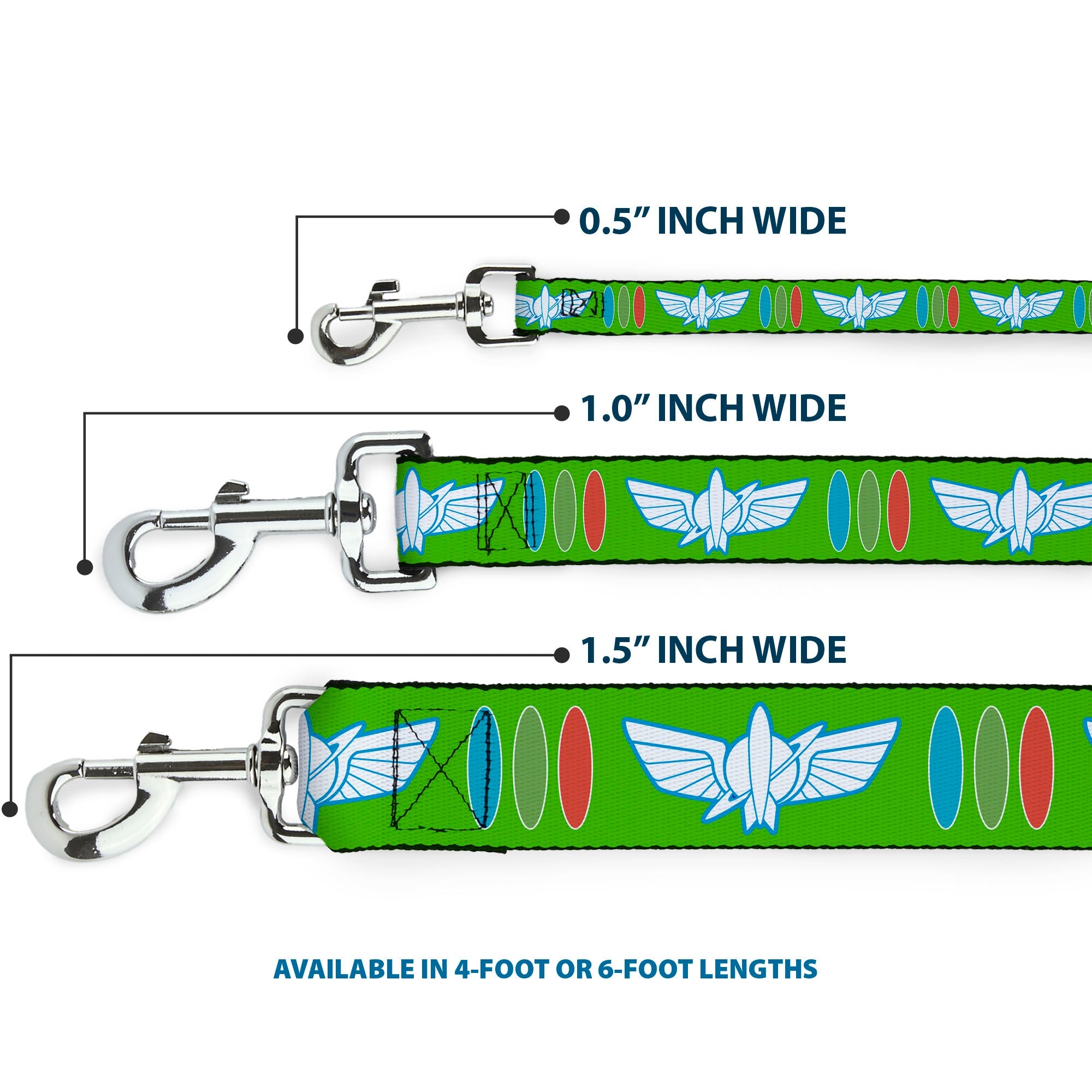 Dog Leash - Toy Story Buzz Lightyear Bounding Space Ranger Logo/Buttons Green/White/Blue/Red