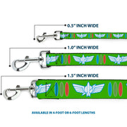 Dog Leash - Toy Story Buzz Lightyear Bounding Space Ranger Logo/Buttons Green/White/Blue/Red