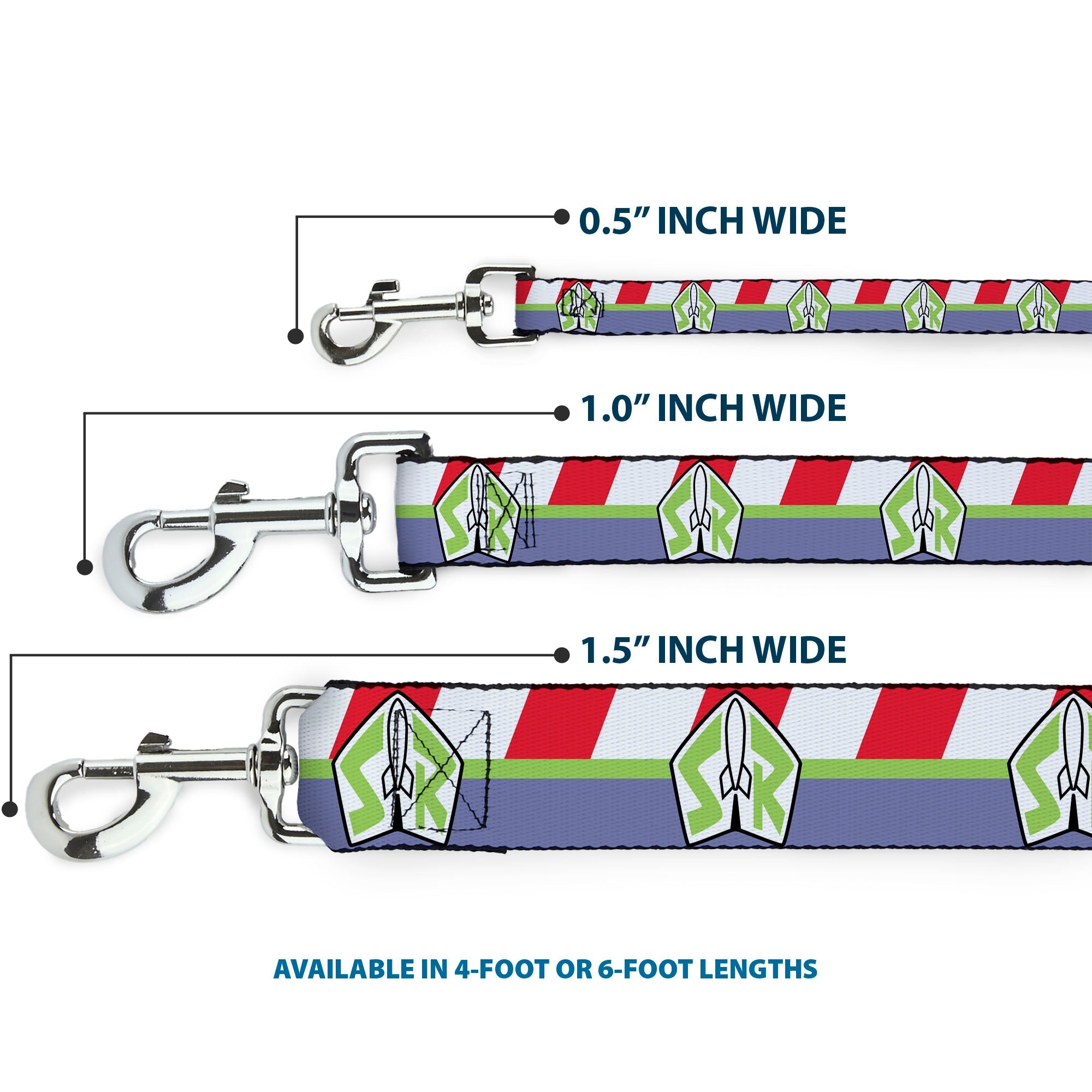 Dog Leash - Toy Story Buzz Lightyear Space Ranger Logo/Striping Red/White/Green/Purple