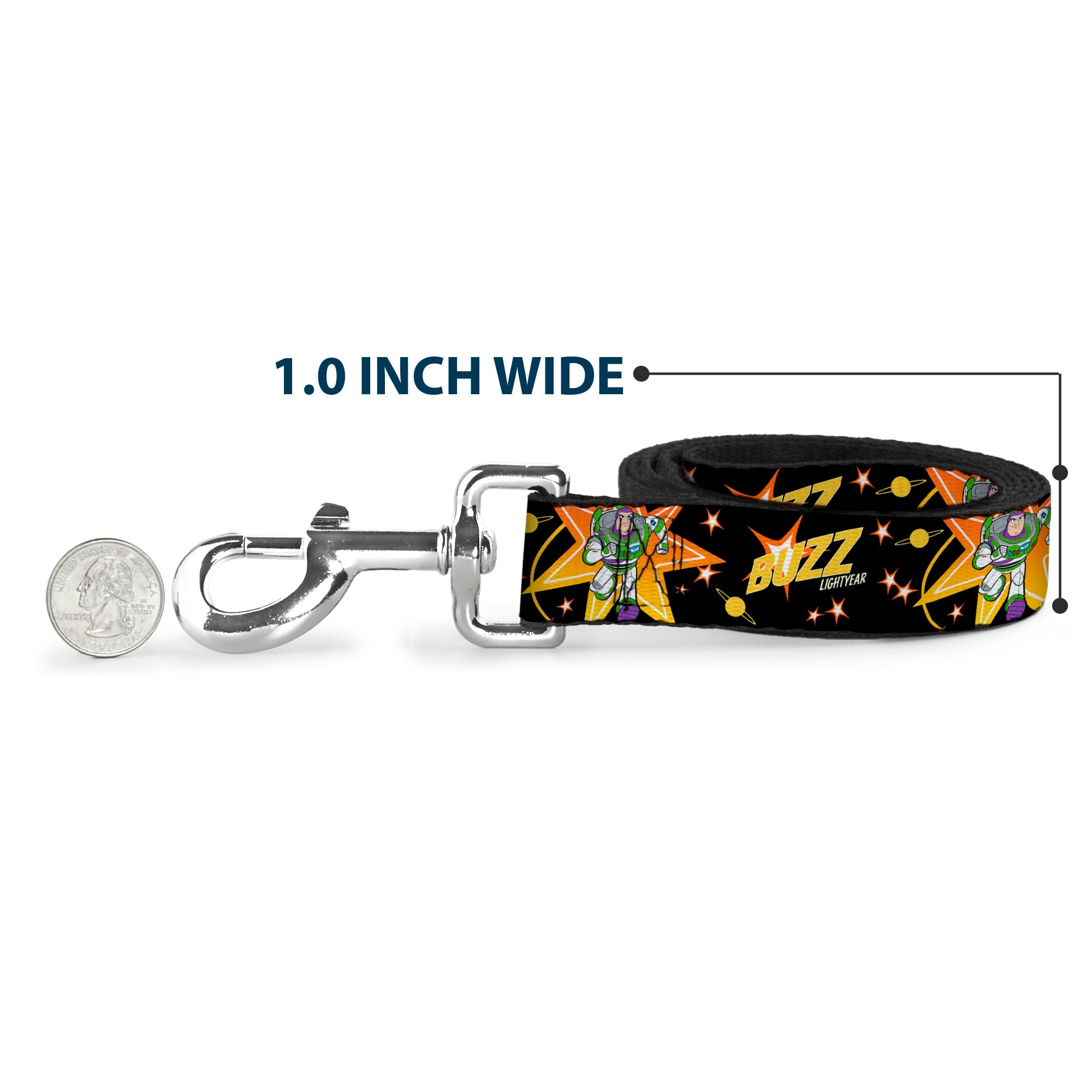 Dog Leash - Toy Story BUZZ LIGHTYEAR Running Pose/Stars Black/Orange/Yellow