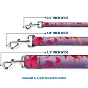 Dog Leash - Frozen II Swirling Leaves/Floral Trim Purples/Reds