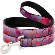 Dog Leash - Frozen II Swirling Leaves/Floral Trim Purples/Reds