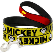 Dog Leash - MICKEY Smiling Up Pose Flip/Buttons Yellow/Black/Red