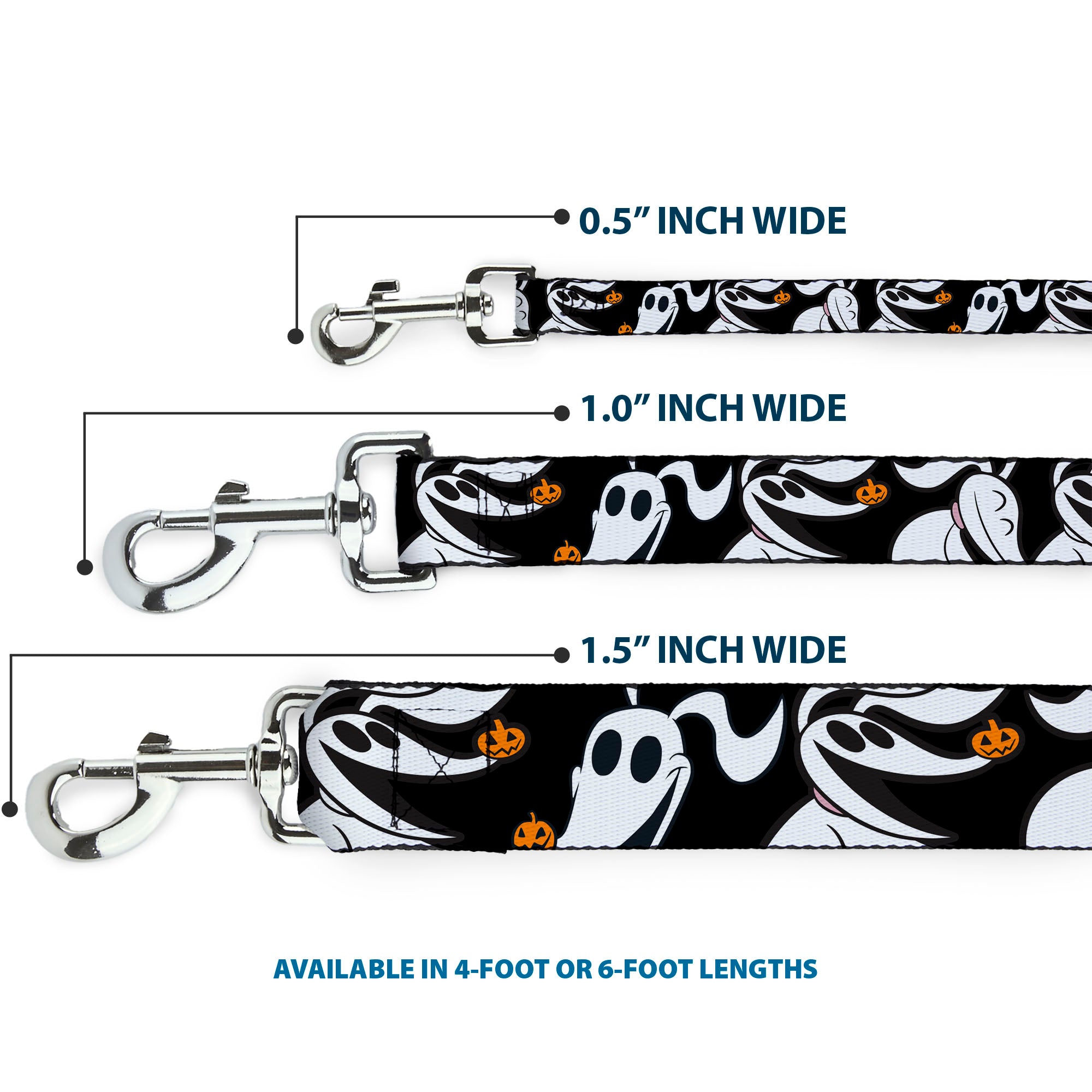 Dog Leash - Nightmare Before Christmas Zero 5-Pumpkin Expressions Black/White/Orange