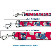 Dog Leash - Lilo & Stitch Stitch 4-Poses/Lilo Dress Leaves Red/Ivory