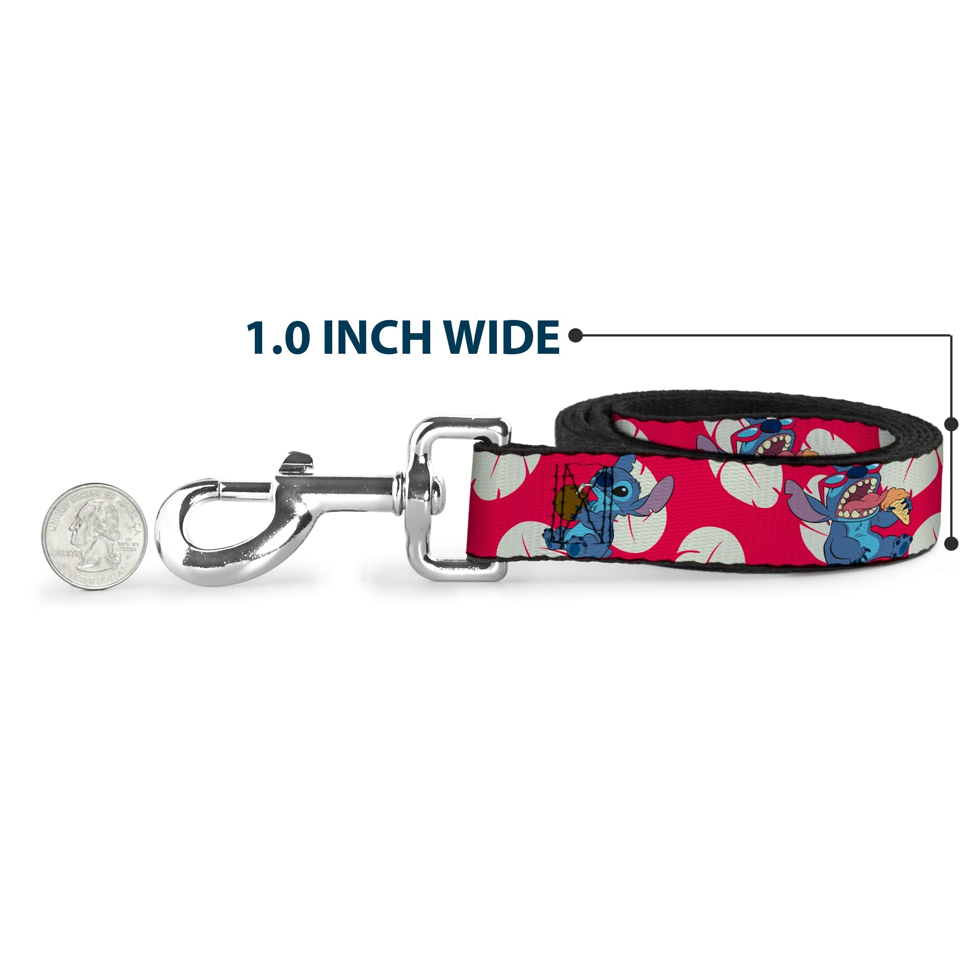 Dog Leash - Lilo & Stitch Stitch 2-Eating Poses/Lilo Dress Leaves Red/Ivory