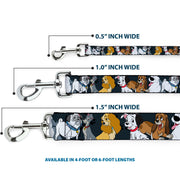 Dog Leash - Disney Dogs 6-Dog Group Collage/Paws Gray/Black