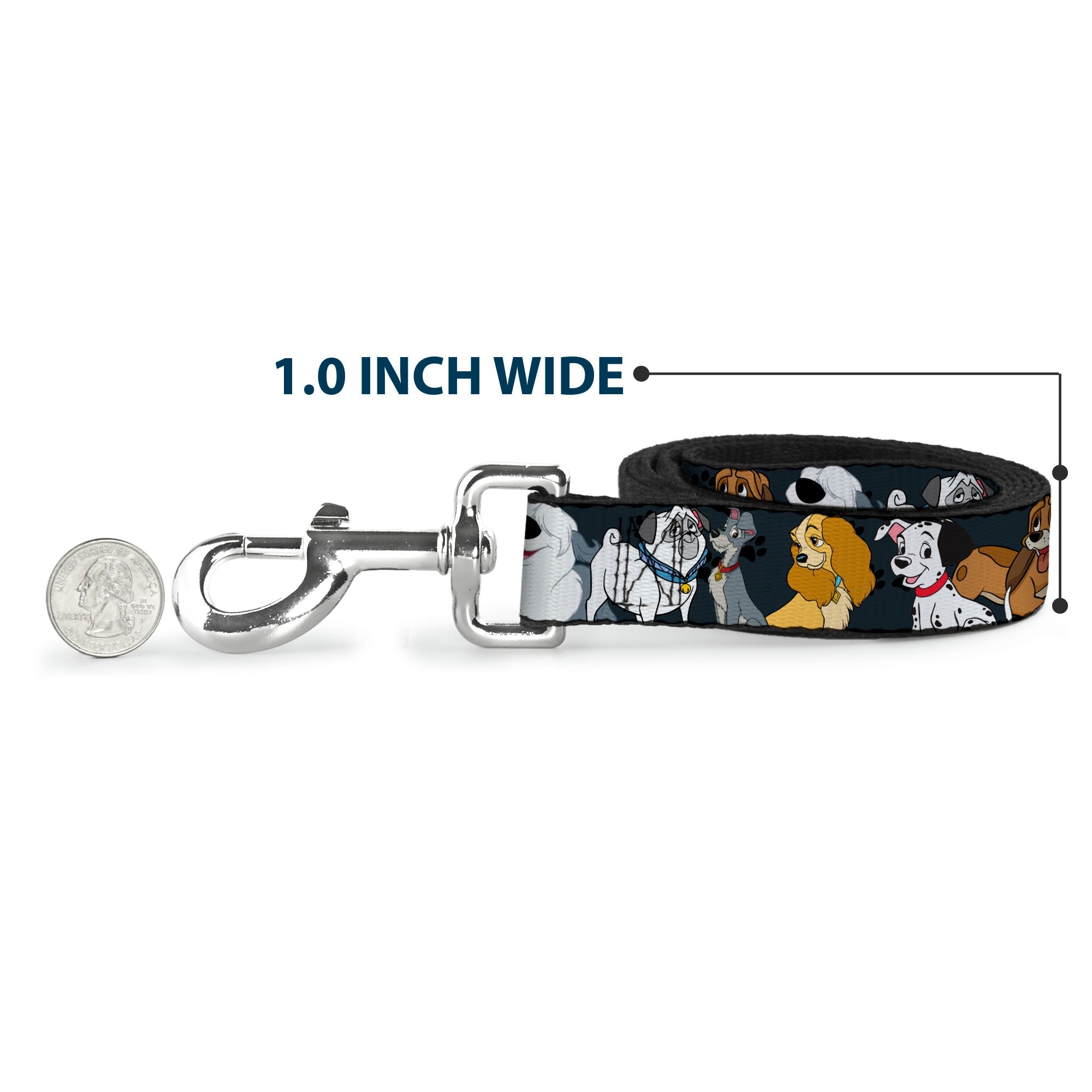 Dog Leash - Disney Dogs 6-Dog Group Collage/Paws Gray/Black