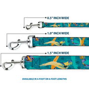 Dog Leash - Luca and Alberto Sea Monsters Swimming Poses Turquoise Blues