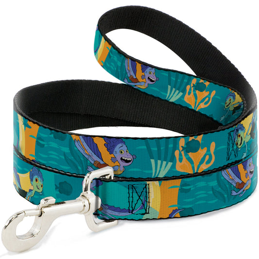 Dog Leash - Luca and Alberto Sea Monsters Swimming Poses Turquoise Blues