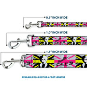 Dog Leash - CRUELLA DE VIL Safety Pin/Cruell World Pose Union Jack Punk Rock Blocks