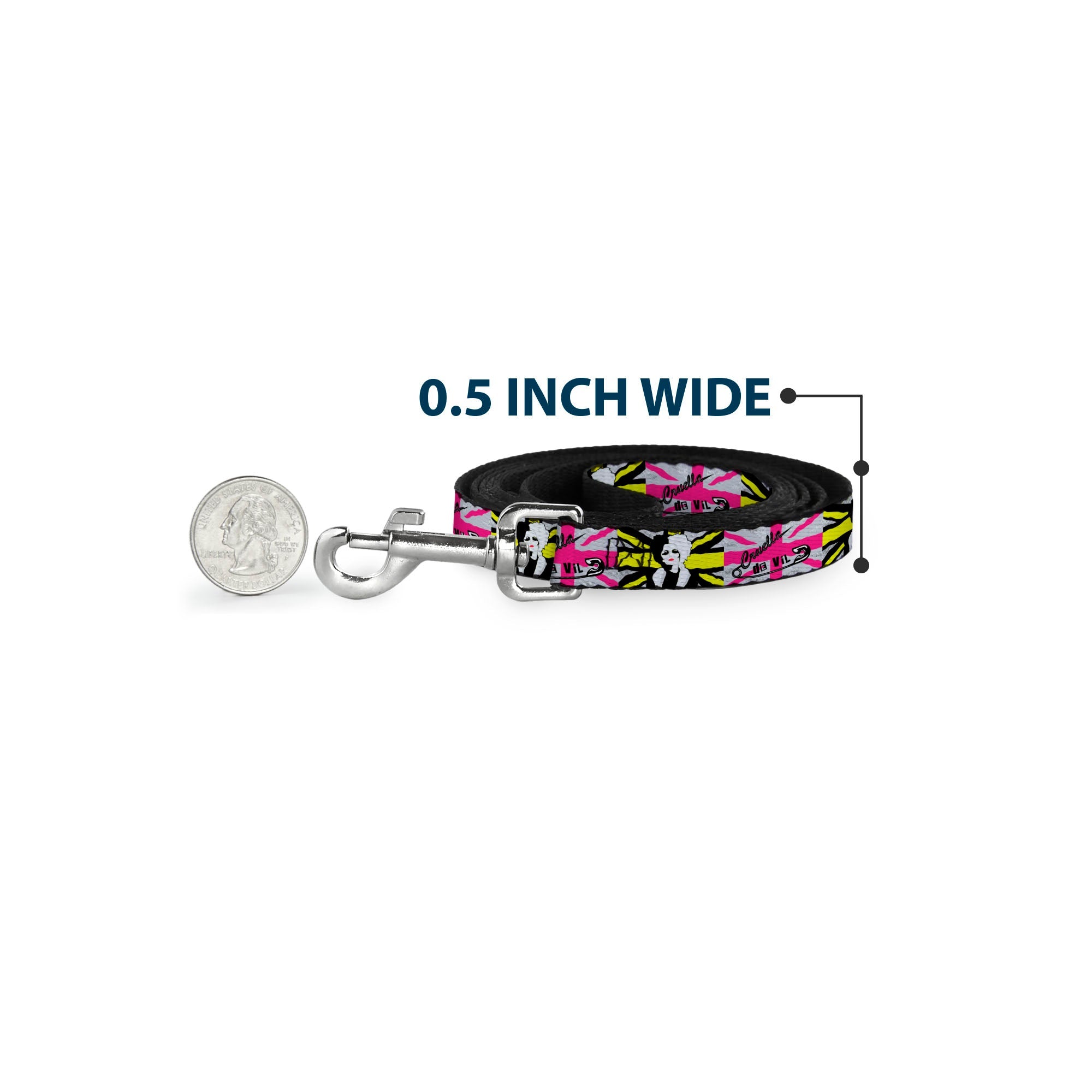 Dog Leash - CRUELLA DE VIL Safety Pin/Cruell World Pose Union Jack Punk Rock Blocks