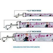 Dog Leash - Frozen Anna Castle Pose with Flowers and Script Grays/Pinks