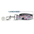 Load image into Gallery viewer, Dog Leash - Frozen Anna Castle Pose with Flowers and Script Grays/Pinks
