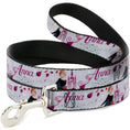Load image into Gallery viewer, Dog Leash - Frozen Anna Castle Pose with Flowers and Script Grays/Pinks
