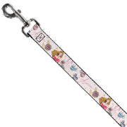 Dog Leash - Sleeping Beauty Aurora Castle and Fairy Godmothers Pose with Script and Flowers White/Pinks