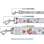 Dog Leash - Sleeping Beauty Aurora Castle and Fairy Godmothers Pose with Script and Flowers White/Pinks