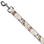 Dog Leash - Beauty and the Beast Belle Castle Pose with Script and Flowers White/Yellows