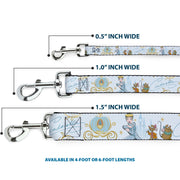 Dog Leash - Cinderella Pumpkin Coach and Mice Pose with Script White/Blues