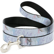 Dog Leash - Frozen Elsa Snowflake Pose with Trees and Script Blues/Purples