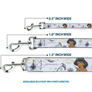 Dog Leash - Aladdin Jasmine Palace Pose with Script and Flowers White/Purples