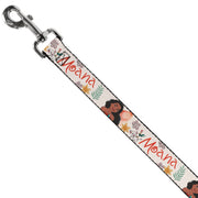 Dog Leash - Moana with Pua and Hei Hei Sail Pose with Script and Flowers Beige/Orange