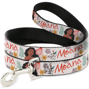 Dog Leash - Moana with Pua and Hei Hei Sail Pose with Script and Flowers Beige/Orange