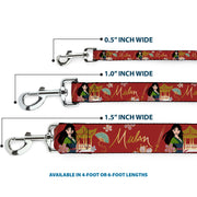 Dog Leash - Mulan Gazebo Pose with Flowers and Script Red/Golds