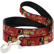 Dog Leash - Mulan Gazebo Pose with Flowers and Script Red/Golds
