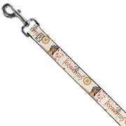 Dog Leash - Pocahontas and Meeko Compass Pose with Script and Leaves Beige