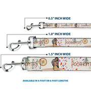Dog Leash - Pocahontas and Meeko Compass Pose with Script and Leaves Beige