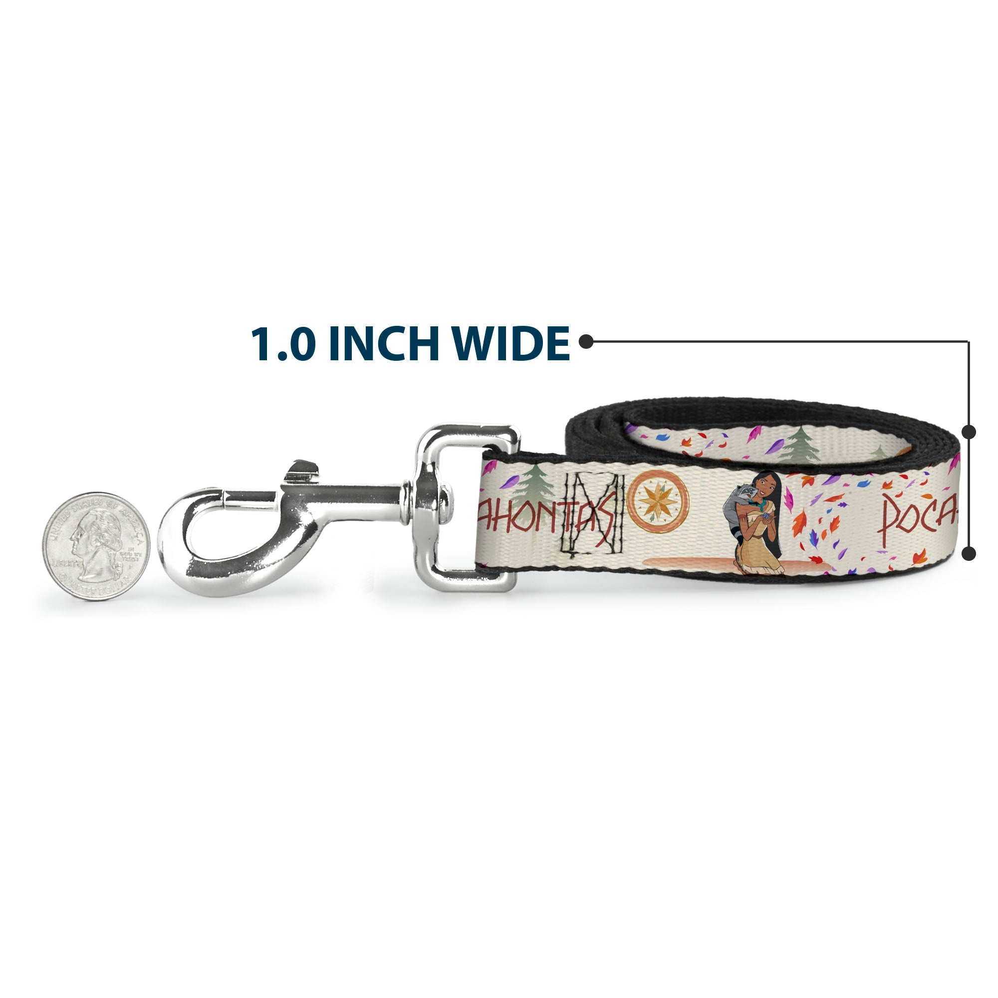 Dog Leash - Pocahontas and Meeko Compass Pose with Script and Leaves Beige