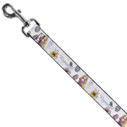 Dog Leash - Rapunzel Castle and Pascual Pose with Script and Flowers White/Purples