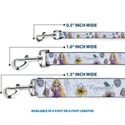 Dog Leash - Rapunzel Castle and Pascual Pose with Script and Flowers White/Purples
