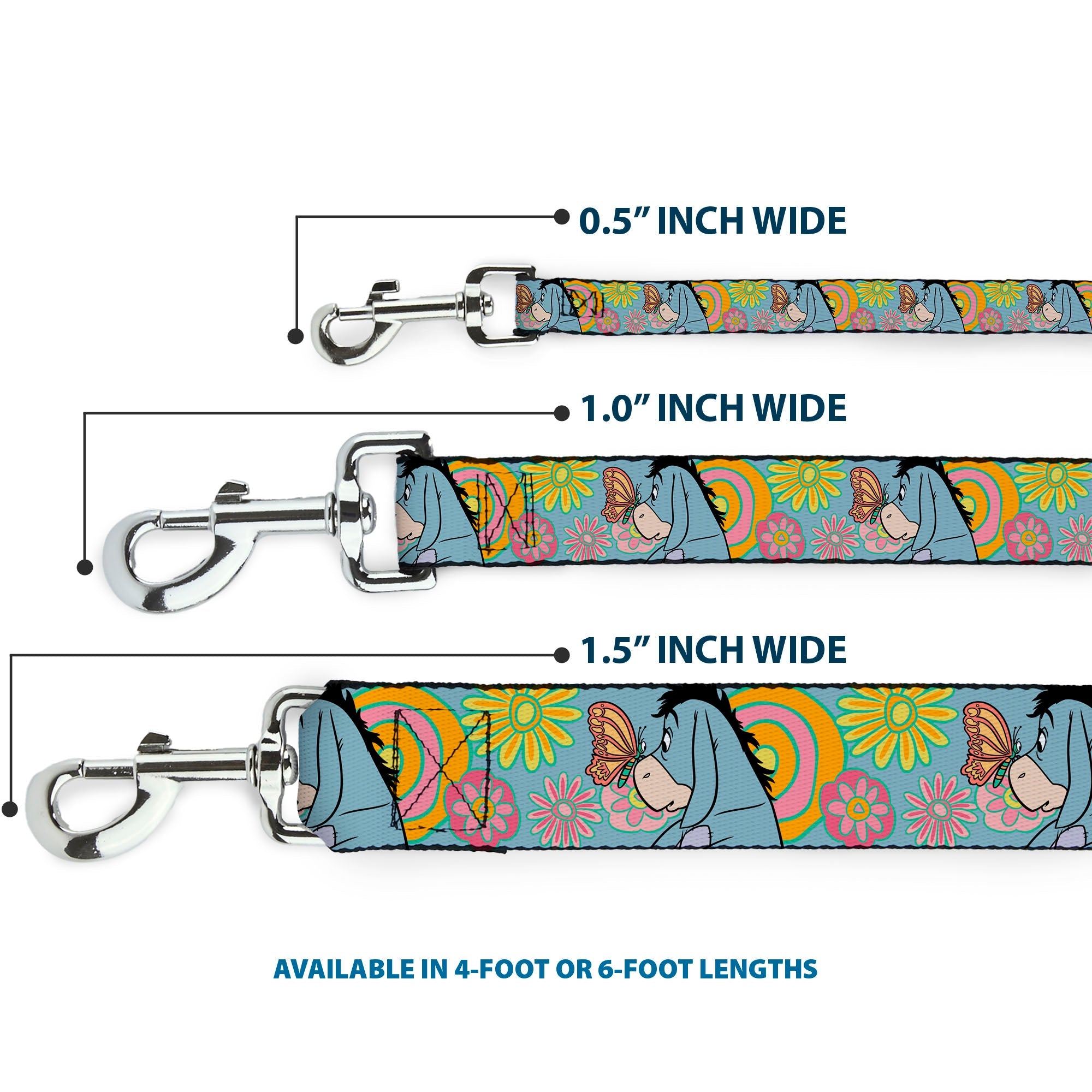Dog Leash - Winnie the Pooh Eeyore Butterfly Pose Floral Collage Blue/Pinks/Yellows