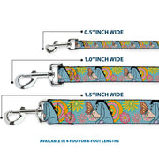 Dog Leash - Winnie the Pooh Eeyore Butterfly Pose Floral Collage Blue/Pinks/Yellows