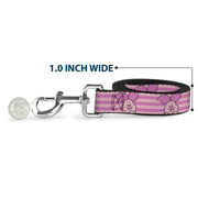 Dog Leash - Winnie the Pooh Piglet Expression Close-Up Stripe Pinks