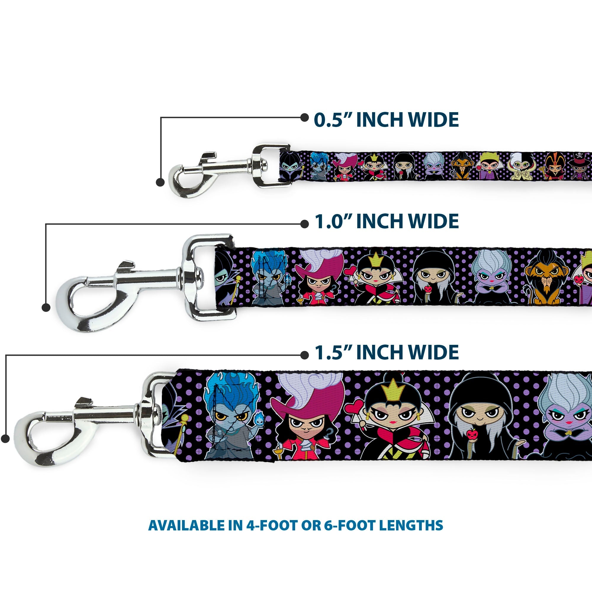 Dog Leash - Disney 11-Sweet Chibi Villain Poses Polka Dot Black/Lavender